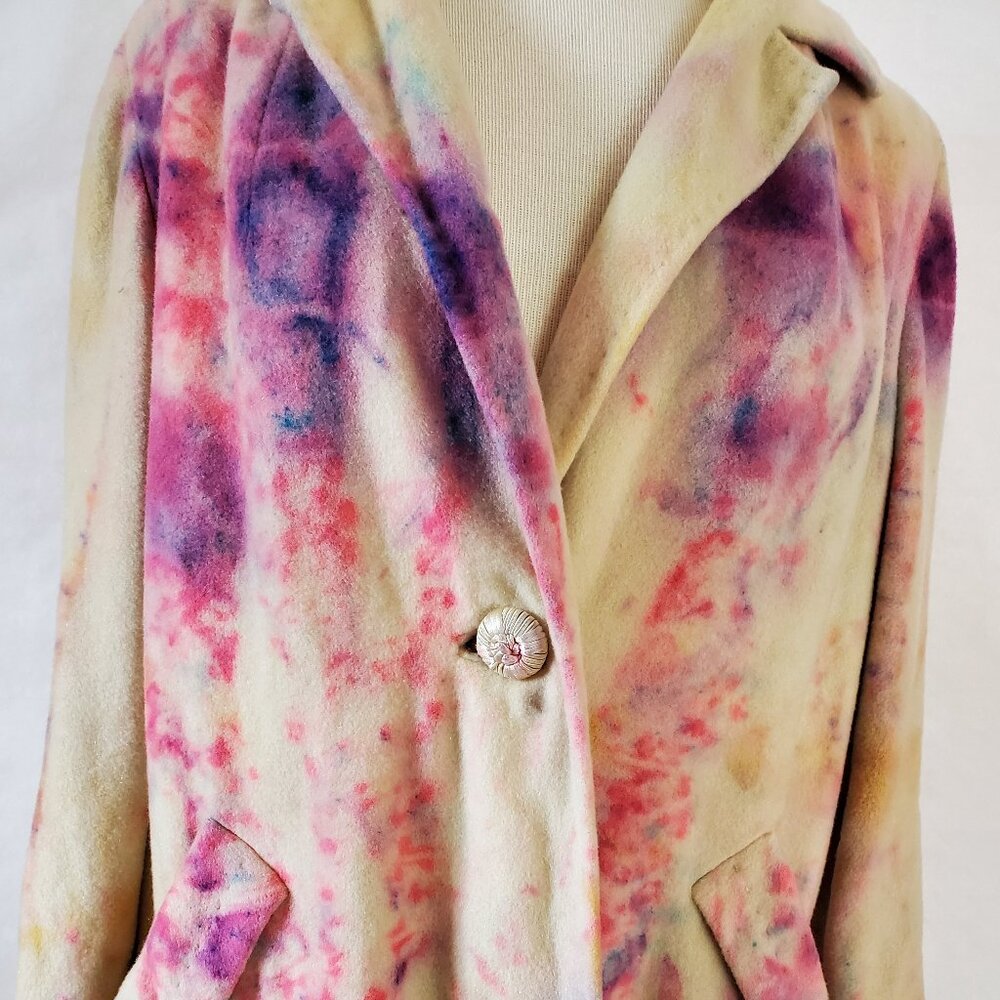 Cashmere Coat orange red pink ivory purple blue Med 10 12 14 XL rainbow tie dyed